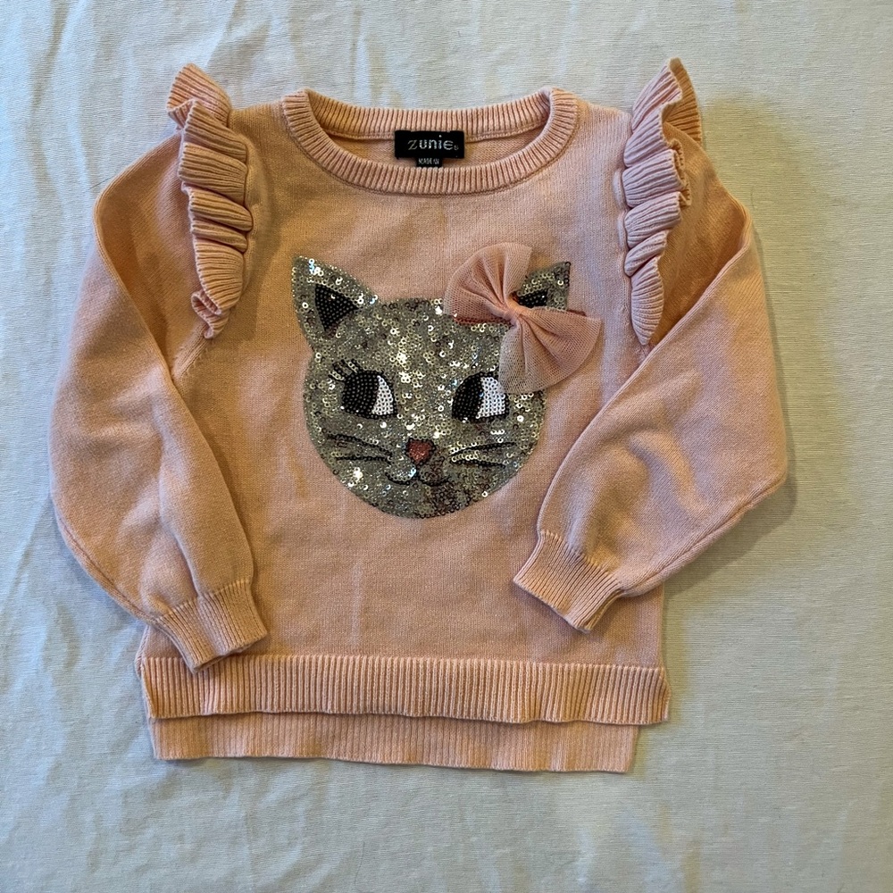 Zunie Girls Ruffle Cat Sweater